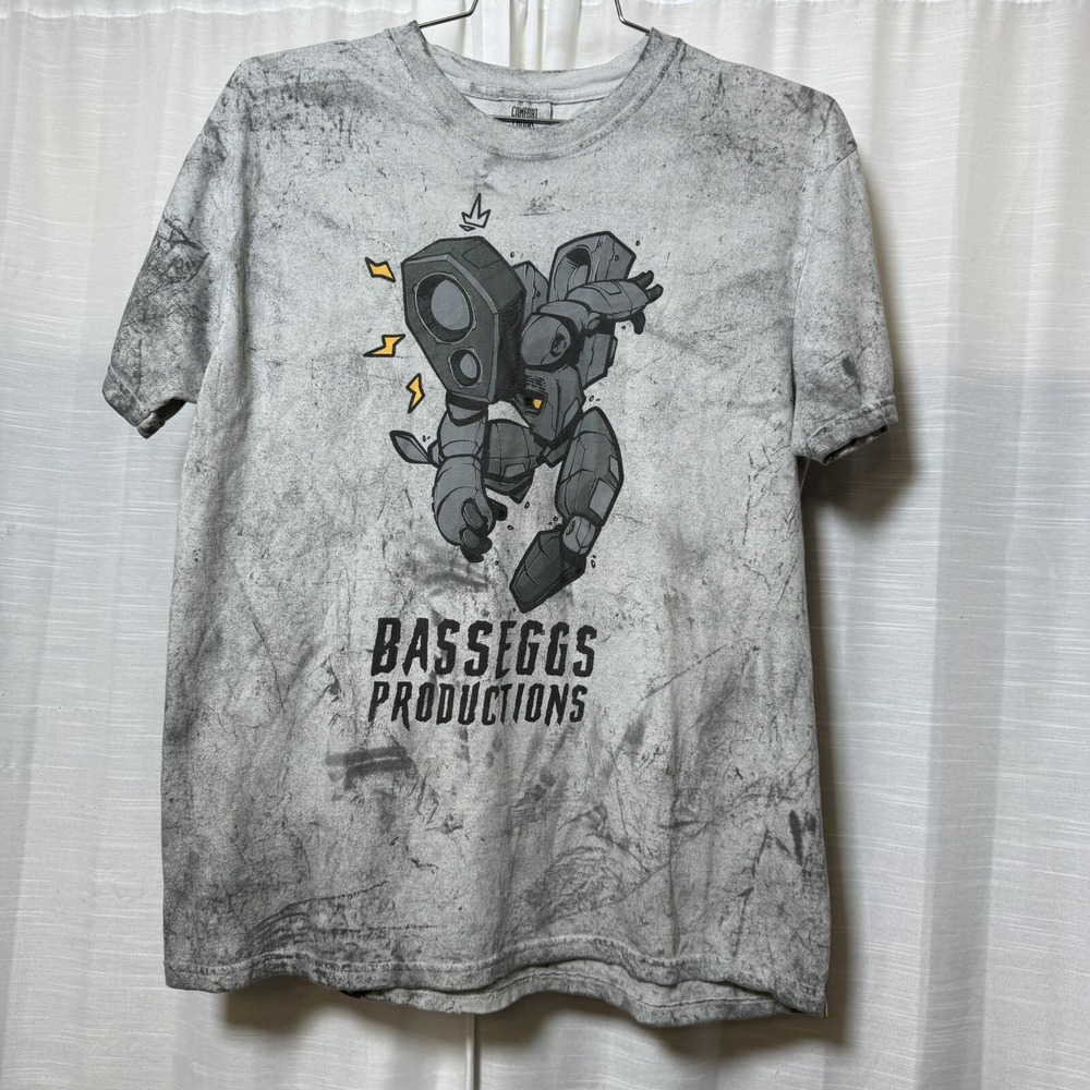 Comfort Colors T-Shirt Men L Gray Mineral Wash Cotton Basseggs Productions Mecha